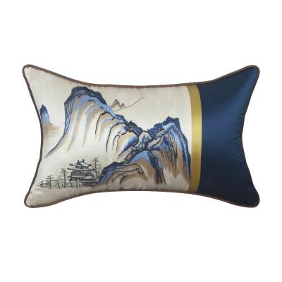 China Sustainable Custom Multi Color Chinese Watercolor Cushions Luxury Velvet Jacquard 30*50 Cushion Covers for sale