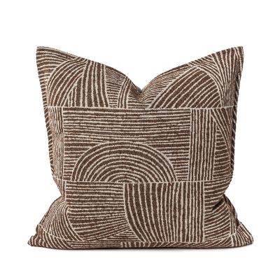 China Decorative Anti-pilling Tile Geometric Design Cushion Cover Embroidery For Living Room 24x24 Inches Brown for sale