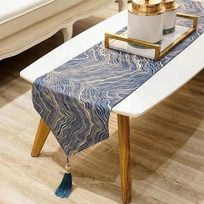 China Wholesale Champagne Navy Table Runner With Jacquard Wedding Stones for sale