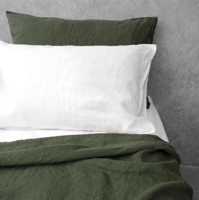 China Disposable 100 Linen Linen Bedding Set Prewashed Linen Linen Sheet Olive Green for sale