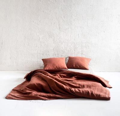 China Simply 100% French Linen Sheet Set 4 Piece Bedding Set Custom French Linen Rust Color for sale