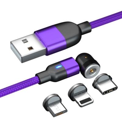 China MP3/MP4 Player 540 Degree Rotating 3 in 1 Magnetic Cable Magnet Phone Usb Charging Cable Fast Charging Cord for sale