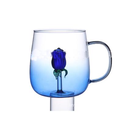 China Factory Viable Supply Transparent Flower Rose Shape Double Glass Cup for sale