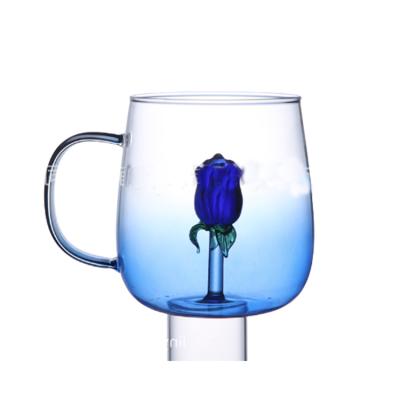 China Sustainable Hot Sale Customized Rose Flower Shape Coffee Glass Mug for sale