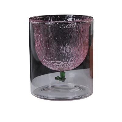 China Creative Wholesale Reusable Premium Cute Lychee Coffee Double Wall Glass Double Wall Borosilicate Clear Glass Mug for sale