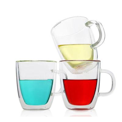 China Modern Hot Sale Borosilicate Glass Double Wall Coffee Mugs Modern Glass Mug For Coffee And Tea for sale