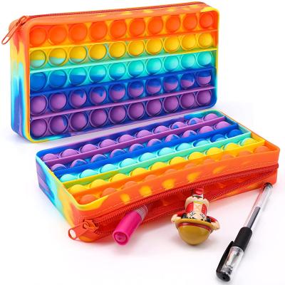 China Fashionable Dropshipping Pen Storage Bag Push Bubble Pencil Bags School Kids Rainbow Silicone Busy Person Pencil Case for sale