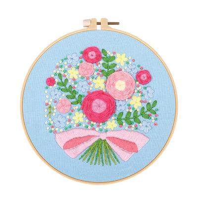 China Europe 2021 hot sale fabric cross stitch stitch diy embroidery kit with embroidery hoop cross stitch kit for home decoration for sale