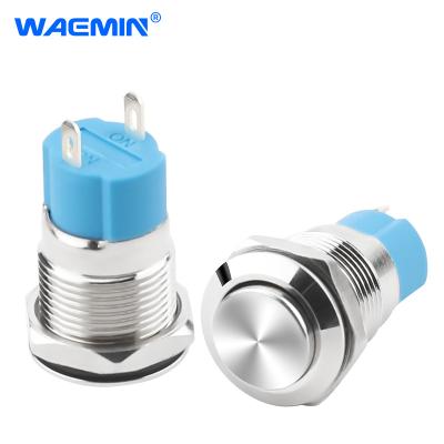 China Control Factory Industrial Supply Switch Latching Self Lock IP65 Waterproof No 1NO Head 2 Pin 12V 24V 12MM Light Metal High Push Button Switch for sale