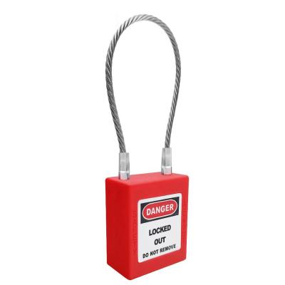 China Nylon body and Stainless Steel Shackle Lockout Tagout Industrial Safety Steel Cable Lock Dustproof Security Closed Shackle Stainless Steel Nylon Long Safety Padlock for sale