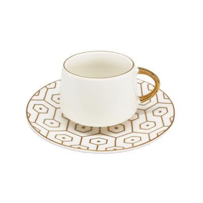 China Viable Gold Handle Ceramic Turkish Coffee Set Custom Cup And Saucer for sale