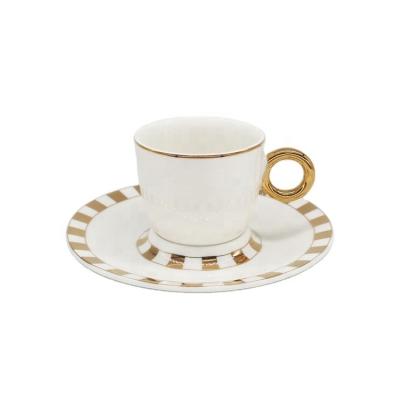 China Best Price 80CC Gold Handle High Quality Sustainable Use Coffee Cup And Saucer Sets for sale