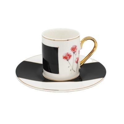 China Household Hotel Restaurant Feast Creative Brown Wood New Design Decal Grain Bone China Gift Set 6 Teacup Saucer Sets for sale