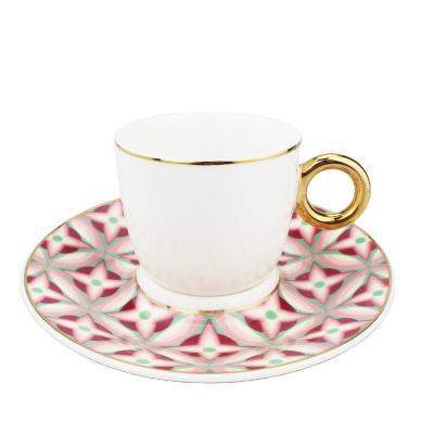 China Sustainable Set Pink 6 80cc Coffee Set Cup Gold Handle Full Turkish Coffee Cups Tea Cup And Saucer Tea Sets Use For Home for sale