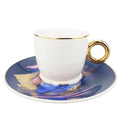 China New Viable 80cc Bone China Gold Decal Turkish Coffee Cups Tea Cup And Saucer Tea Sets Use For Hotel And Women Gift Shop for sale