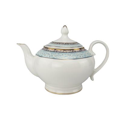 China 1400CC sustainable embossed European style ceramic gold porcelain pot tea set for home and hotel for sale