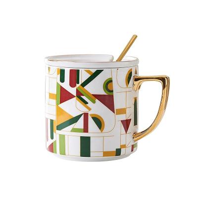 China Wholesale Home Use Viable Elegant Shape Color Print Ceramic Coffee Mugs Custom With Gold Full Handle for sale