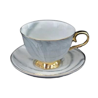 China Sustainable Porcelain Marble Durable Gold Handle Ceramic Coffee Tea Cup And Saucer Set for sale