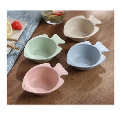 China Dish Home Creative Small Fish Baby Feeding Products Shaped Environmental Friendly Wheat Fruit Dish Baby Rice Bowl Straw Tableware Tableware for sale