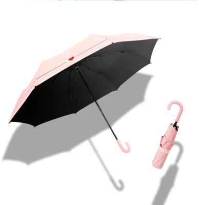 China Small J-handle Rain Umbrella Vinyl Cool Minimalist Sunshade Folding UV Protection Umbrella for sale