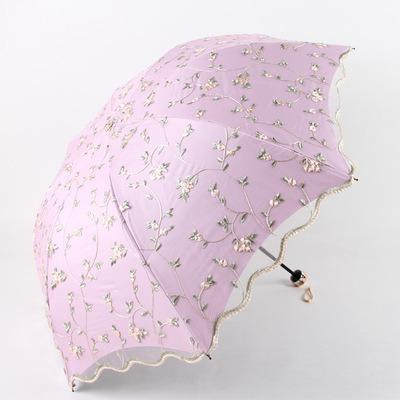 China Minimalist high quality tri folding umbrellas double-layer lace embroidered umbrellas parasols for sale