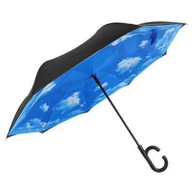 China Double-Layer Minimalist Creative C Umbrella Reverse Printing Long-handle Car Umbrella Advertising Hand-Free Umbrella for sale