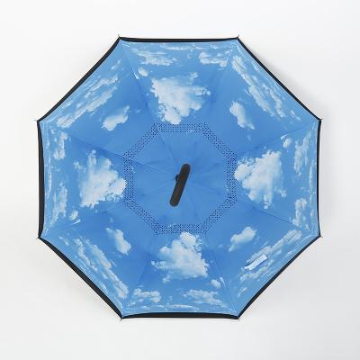 China OEM Minimalist Double-Layer Straight Hand-Free Reverse Umbrella Customization Reversible C-Handle Umbrella for sale