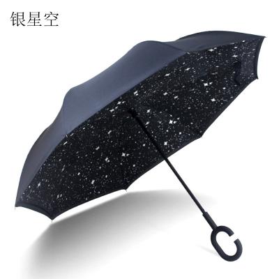 China Wholesale Minimalist Creative C-shaped Reverse Double-Layer Color Handle Long Handle No-Hold Umbrellas for sale