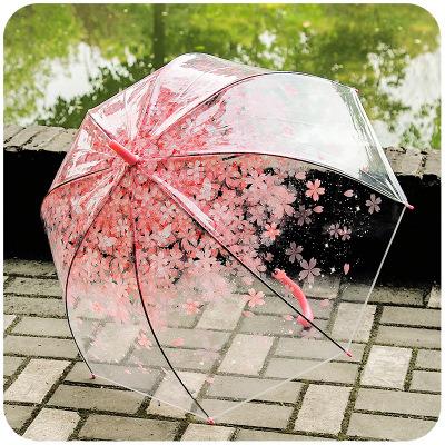 China Transparent Minimalist Cherry Blossom Umbrella OPP Umbrella Children's Manual Long Handle Umbrella for sale