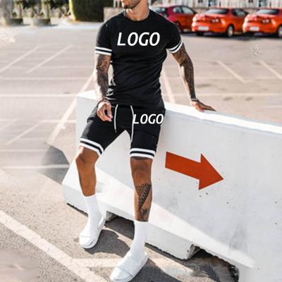 China Logo Print Mens Summer Sportswear Short Sleeve Polyester Fabric Breathable Custom Sports Short Pants Set for sale