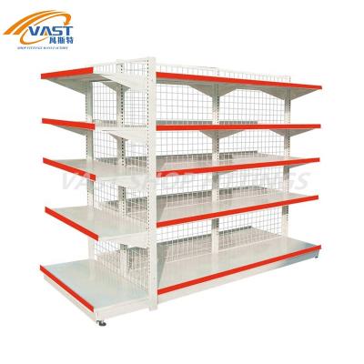 China Double Sided Commercial Wire Mesh Back Panel Shelves Wire Gondola Shelving Retail Store Shelf for sale