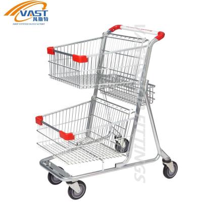 China Canadian Double Decker Shopping Cart Style Supermarket Unveiling Carts for sale