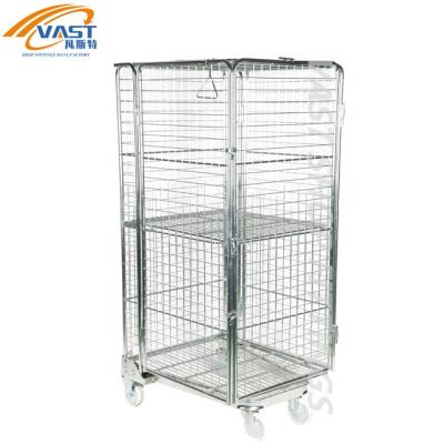 China Folding Warehouse Logistics Cages Supermarket Roll Containers Folding Mesh Warehouse Trolley for sale