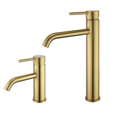 China Metered Faucets J-STAR Single Hole Deck Mounted Gold Luxury Brushed Basin Faucet Mixer for sale