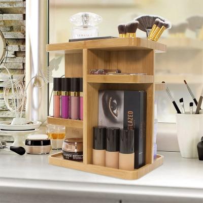 China Sustainable Material 2 Tiers Wooden Cosmetic Storage Rack Home Countertop Cosmetic Organizer for sale