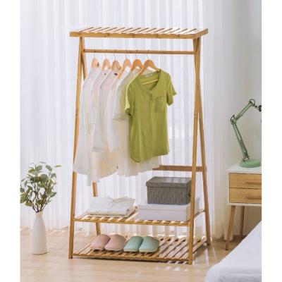 China CLASSIC Natural Bamboo X-shape Bamboo Fabric Shelf With 2 Unit Shelf Tier Hanger for sale