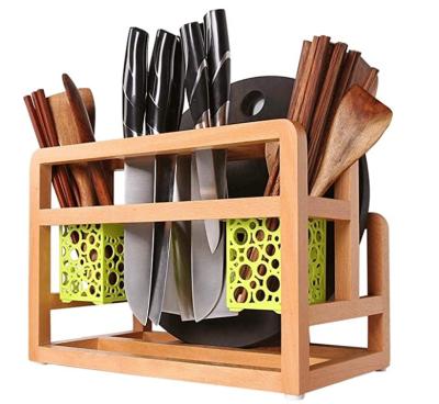 China Traditional High Quality Long Span Knife Holder Cutter Seat Bamboo Kitchen Shelf Organizer for sale