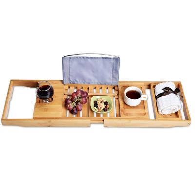 China Sustainable High Quality Hotel Bathtub Tray Caddy Luxury Natural Bamboo Tray Checkout for sale