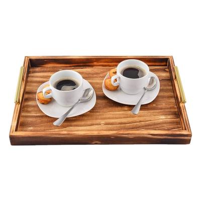 China Sustainable Wood Tray with Gold Handles 18