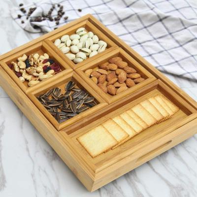 China Sustainable Bamboo Food Tray Wooden Serving Tray Natural for Parties Holiday Family Dinners and More for sale