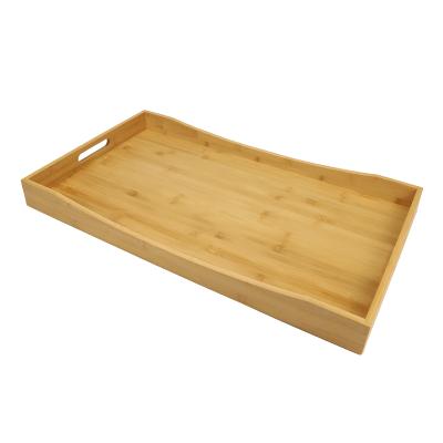 China Sustainable Bamboo Wooden Food Serving Tray With Handles Fruit Vegetable Display Restaurant Serving Tray For Tea for sale