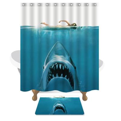 China Sustainable European Style Polyester 100% Shark Easy Clean Printed Shower Curtains for sale