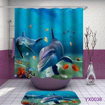 China Sustainable Waterproof Fabric Bathroom Shower Curtain Set Printing Polyester With Hooks Bath Decor for sale