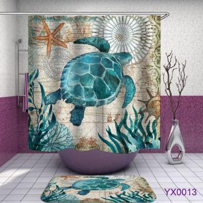 China Sustainable High Quality Polyester Sea Turtle Shower Curtain Bathroom Shower Curtains for sale