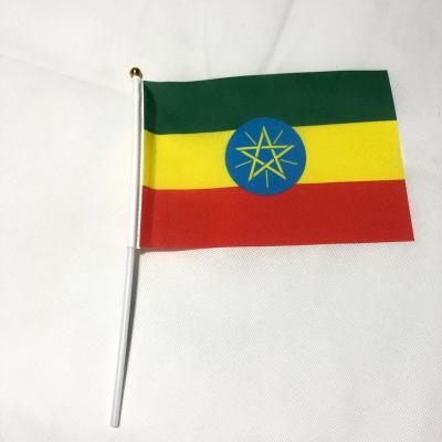 China Low Price 14X21cm Polyester Ethiopia Single Sided Hand Hanging Flag With Pole for sale