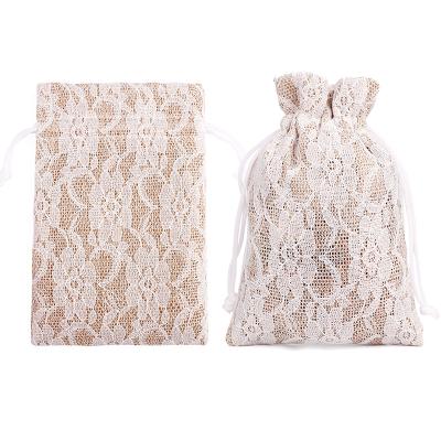 China Wholesale Cheap Eco-friendly Jute Lace Jewelry Pouch Drawstring Bag Canvas Dustproof Bag For Gift for sale