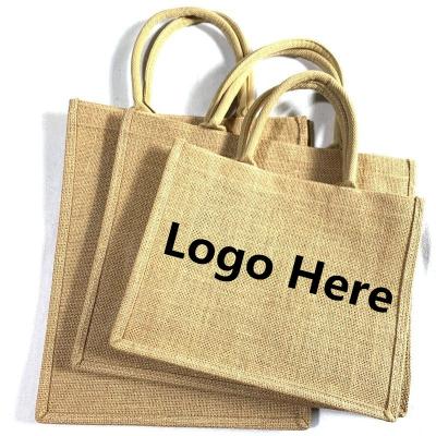 China Custom Jute Strong Logo Printed Shopping Bag High Quality Tote Bag For Supermarket Advertising for sale