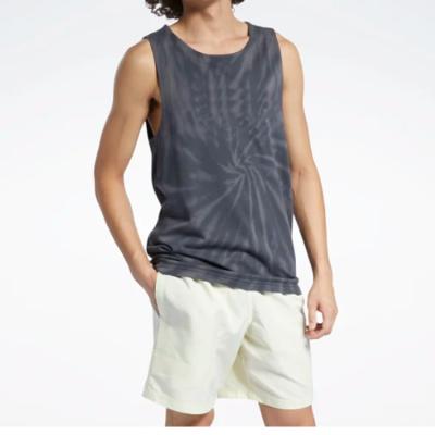 China Custom Anti-pilling Men's Tie Dye Muscle Tank With Side Split Organic Cotton Shaping Sleeveless Tee Best Yoga Top For Male for sale