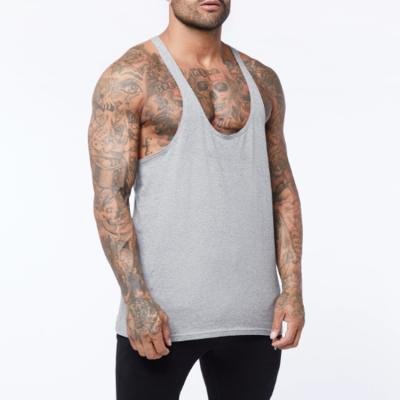 China Gym Fitness Training Tank Top Anti-pilling Cotton Cheap Price Slim Men's Gym Stringer For Men Low Neck for sale