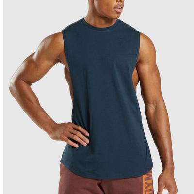 China Anti-pilling muscle men's muscle tee gym tank top cut sleeveless sporty vest top with custom slogan print on the back for sale